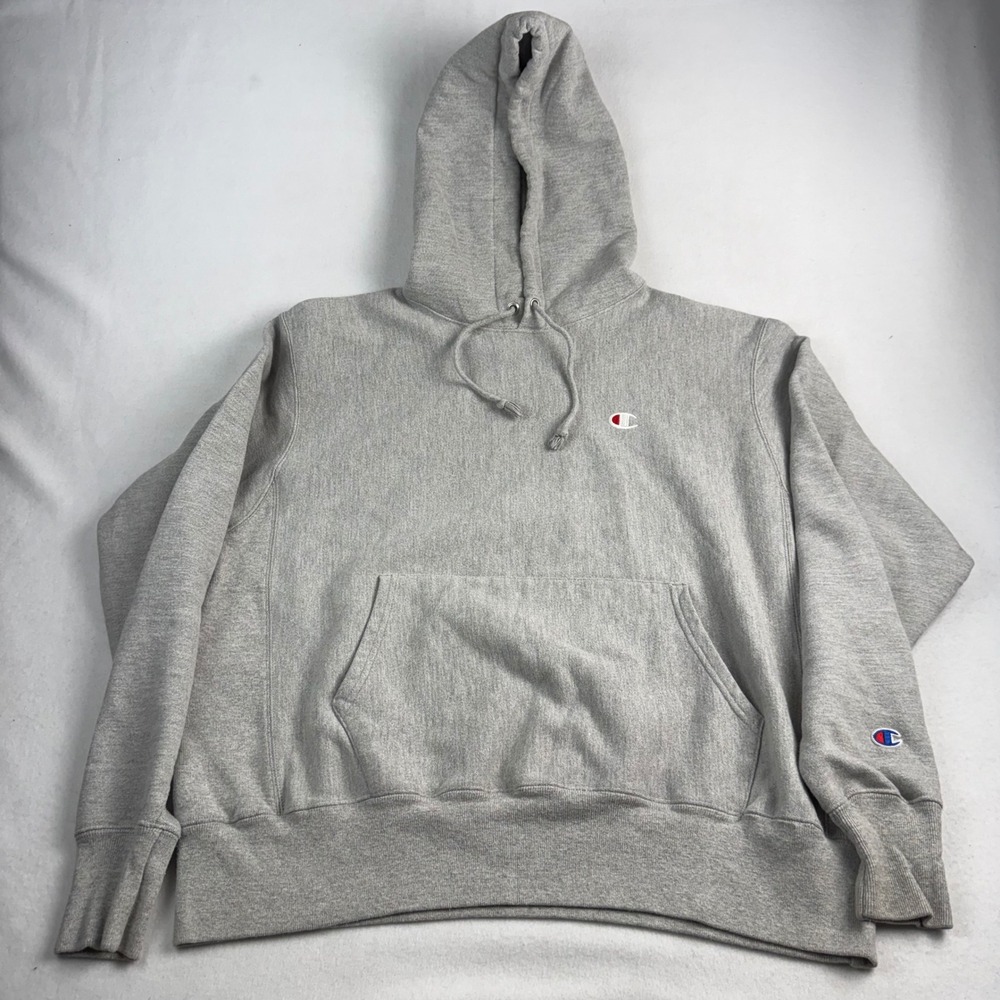 Champion Reverse Weave Hoodie Mens Large Heather Gray Heavyweight Sweatshirt